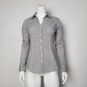 Express Gray Stripe Fitted Button-Up Shirt